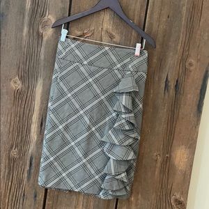 3/$25. Plaid pencil skirt with ruffle.